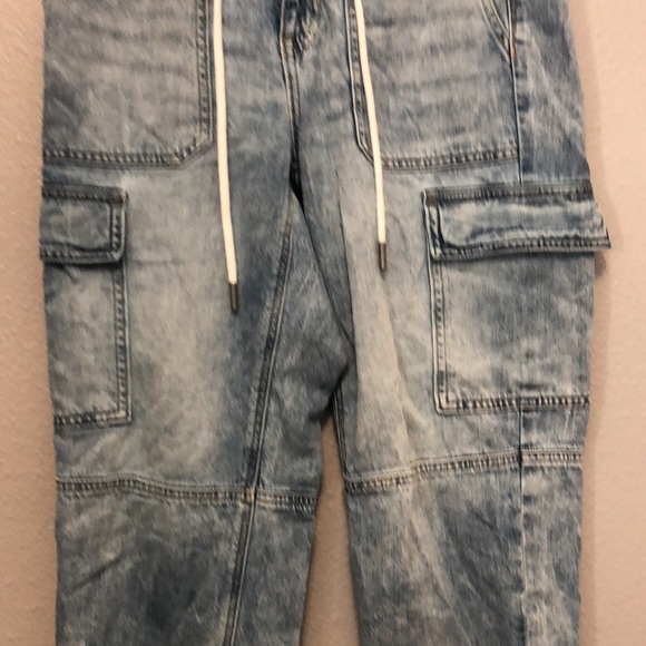 American Eagle jeans Women's size 0 Regular 1977 cargo denim jean elastic cuffs - Picture 3 of 15